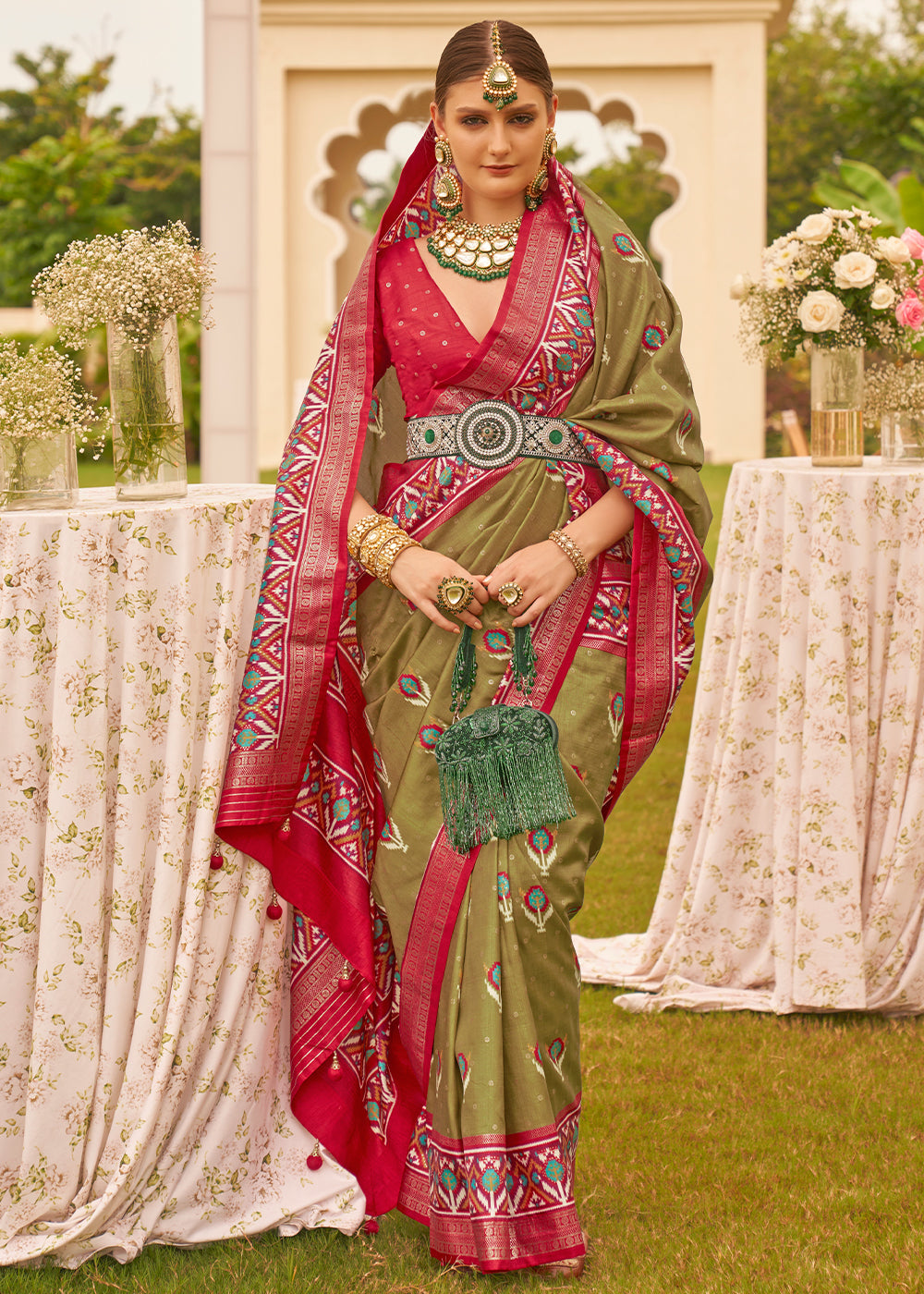 Buy MySilkLove Limed Oak Green Printed Patola Designer Silk Saree Online
