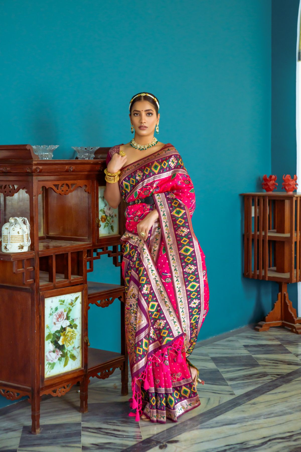 Buy MySilkLove Barbie Pink Patola Fusion Paithani Silk Saree Online