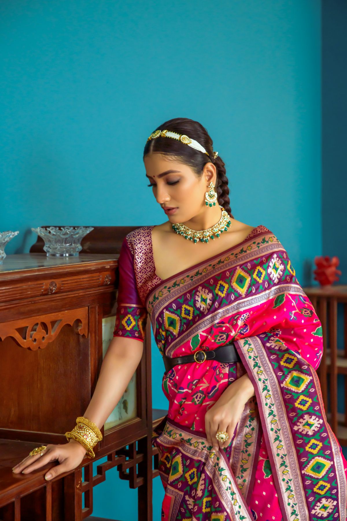 Buy MySilkLove Barbie Pink Patola Fusion Paithani Silk Saree Online