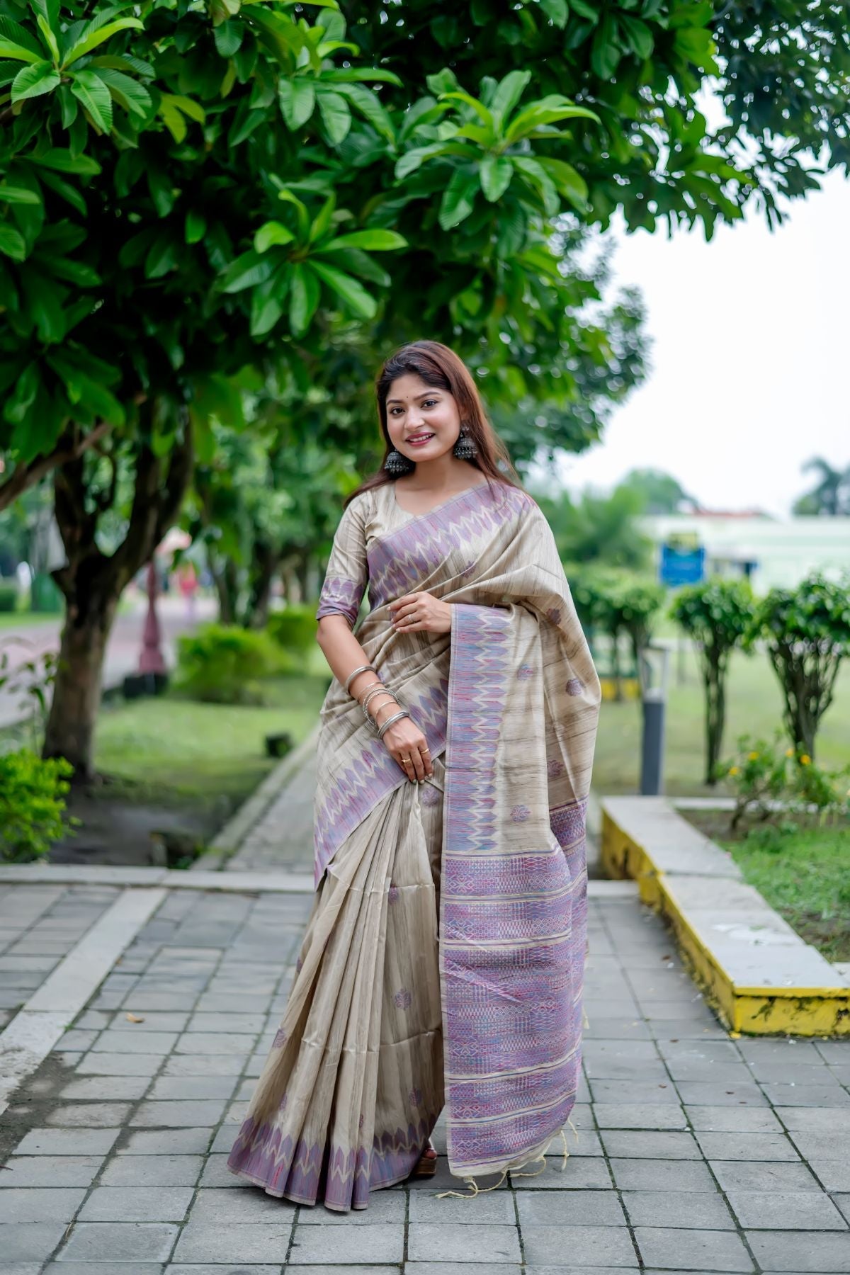 Buy MySilkLove Bubble Gum Purple Tussar Silk Saree Online