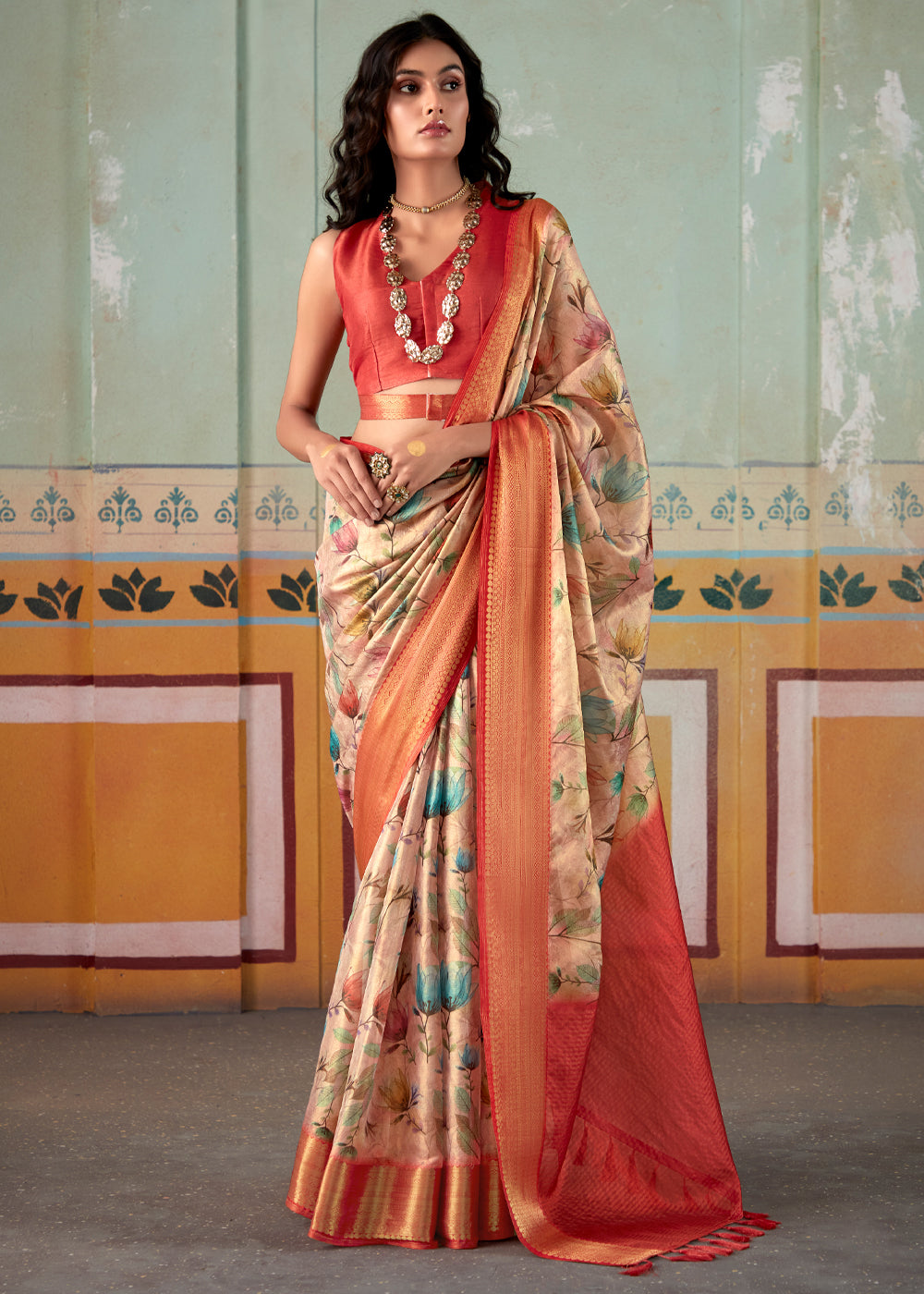 Buy MySilkLove Romantic Peach Banarasi Tissue Silk Saree Online