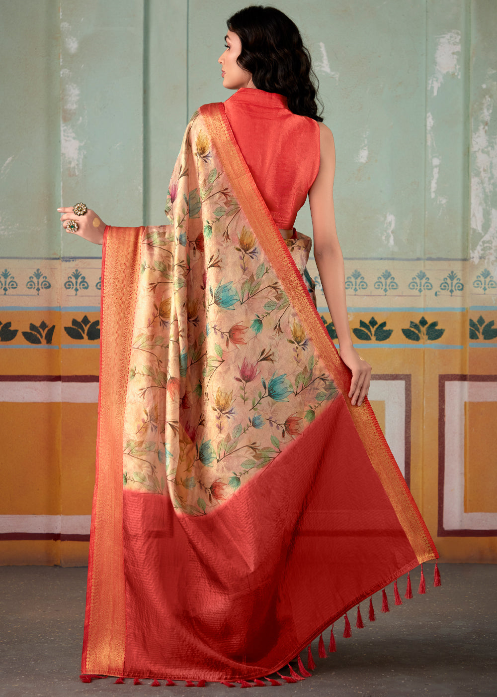 Buy MySilkLove Romantic Peach Banarasi Tissue Silk Saree Online
