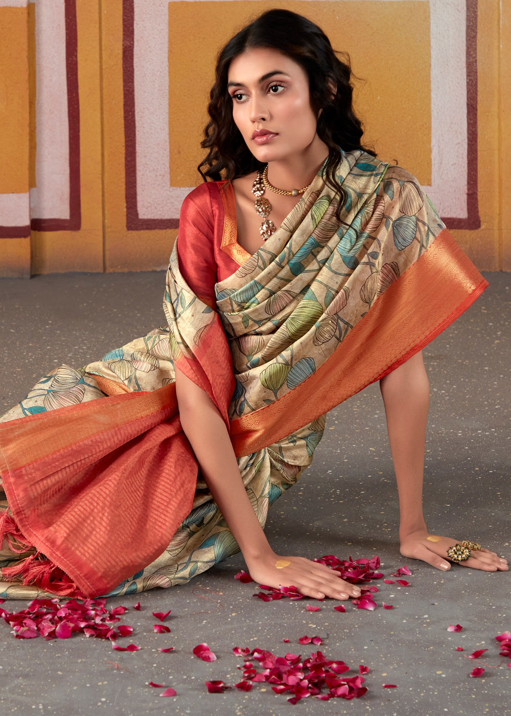 Buy MySilkLove Swamp Green and Red Banarasi Tissue Silk Saree Online