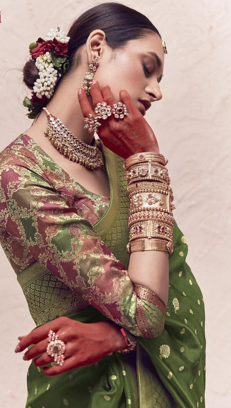Buy MySilkLove Winter Green Designer Banarasi Handloom Silk Saree Online