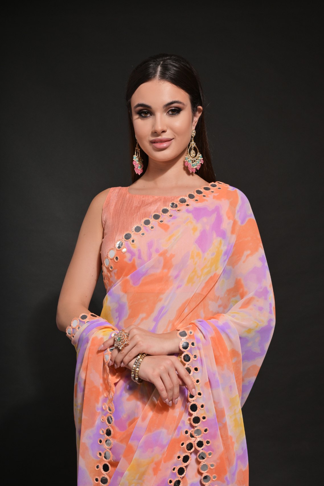 Buy MySilkLove Apricot Orange Printed Georgette Saree Online
