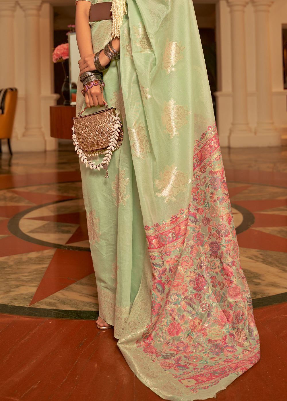 Buy MySilkLove Olive Green Handloom Silk Saree with Kashmiri Pallu Online