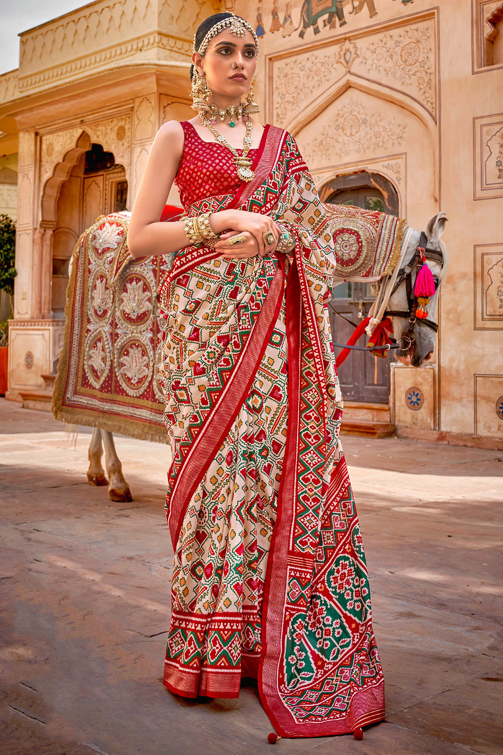 Buy MySilkLove Mahogany Red Printed Patola Silk Saree Online