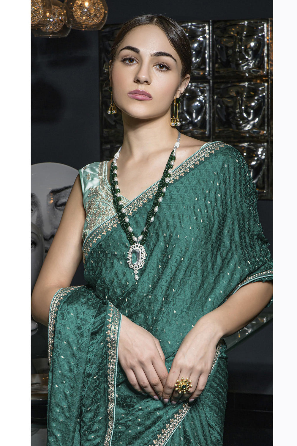 Buy MySilkLove Dream Green Satin Saree Online