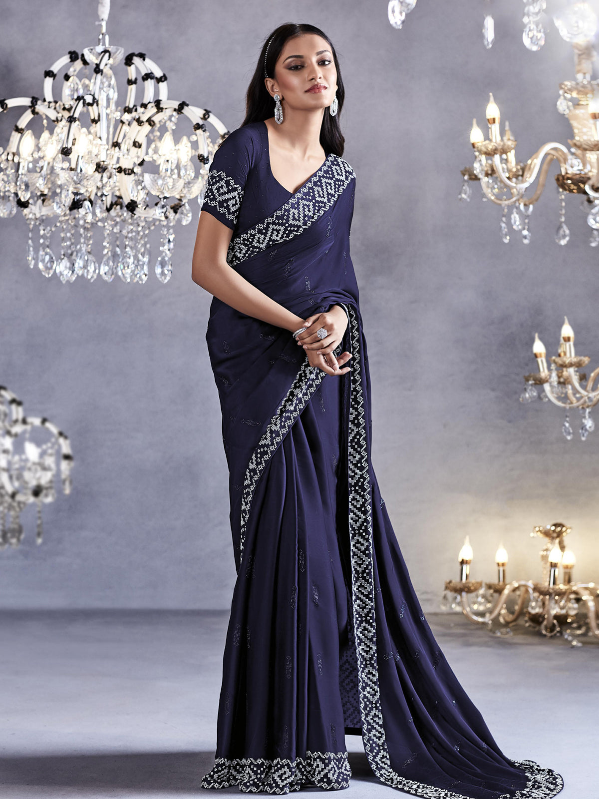 Buy MySilkLove Tuna Blue Woven Embroidered Satin Silk Saree Online