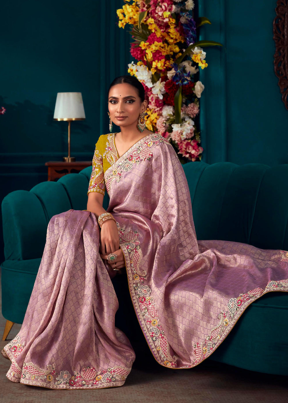 Buy MySilkLove Clam Shell Pink Woven Embroidered Banarasi Silk Saree Online