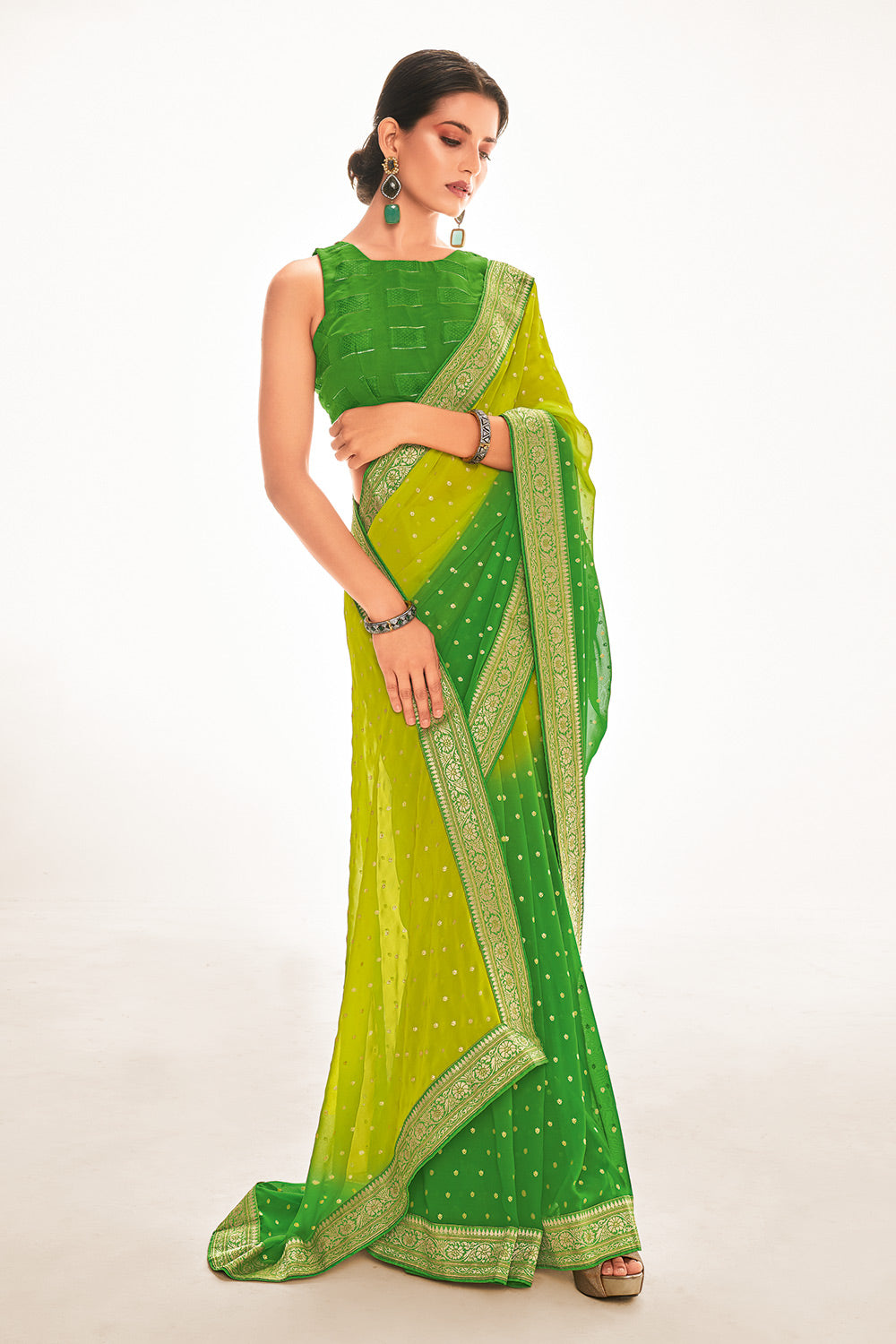 Buy MySilkLove Forest Green Printed Georgette Saree Online