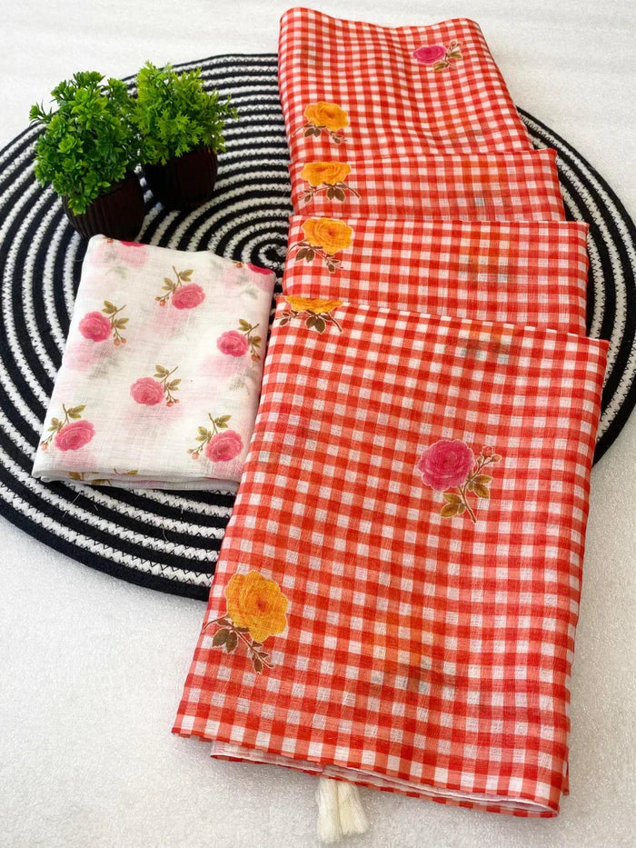 Buy MySilkLove Apple Green Soft Linen Cotton Printed Saree Online