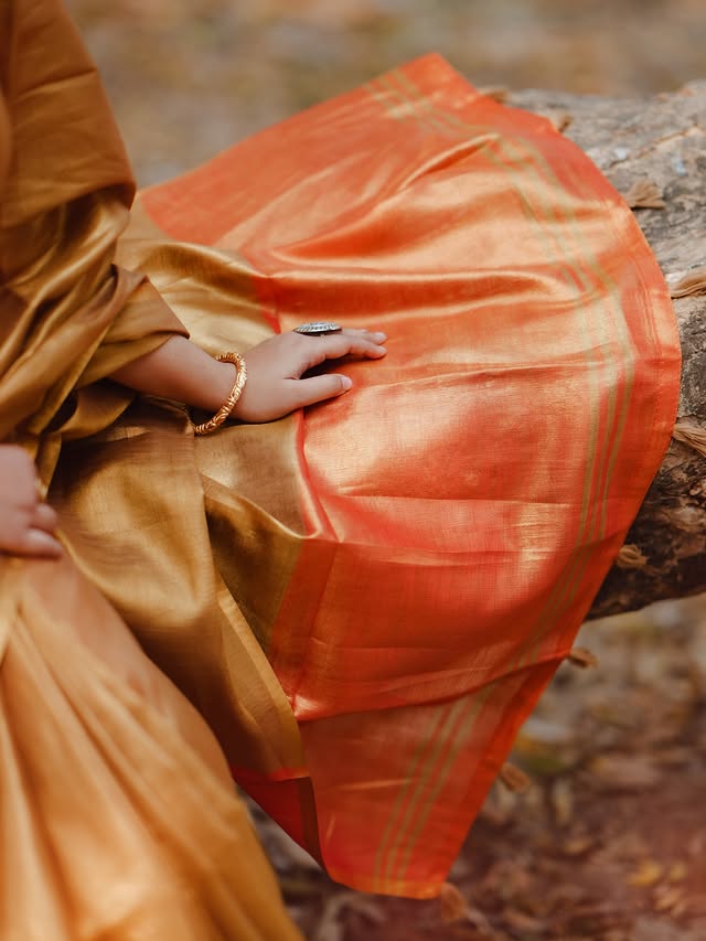 Buy MySilkLove Corn Gold Handloom Tissue Saree Online