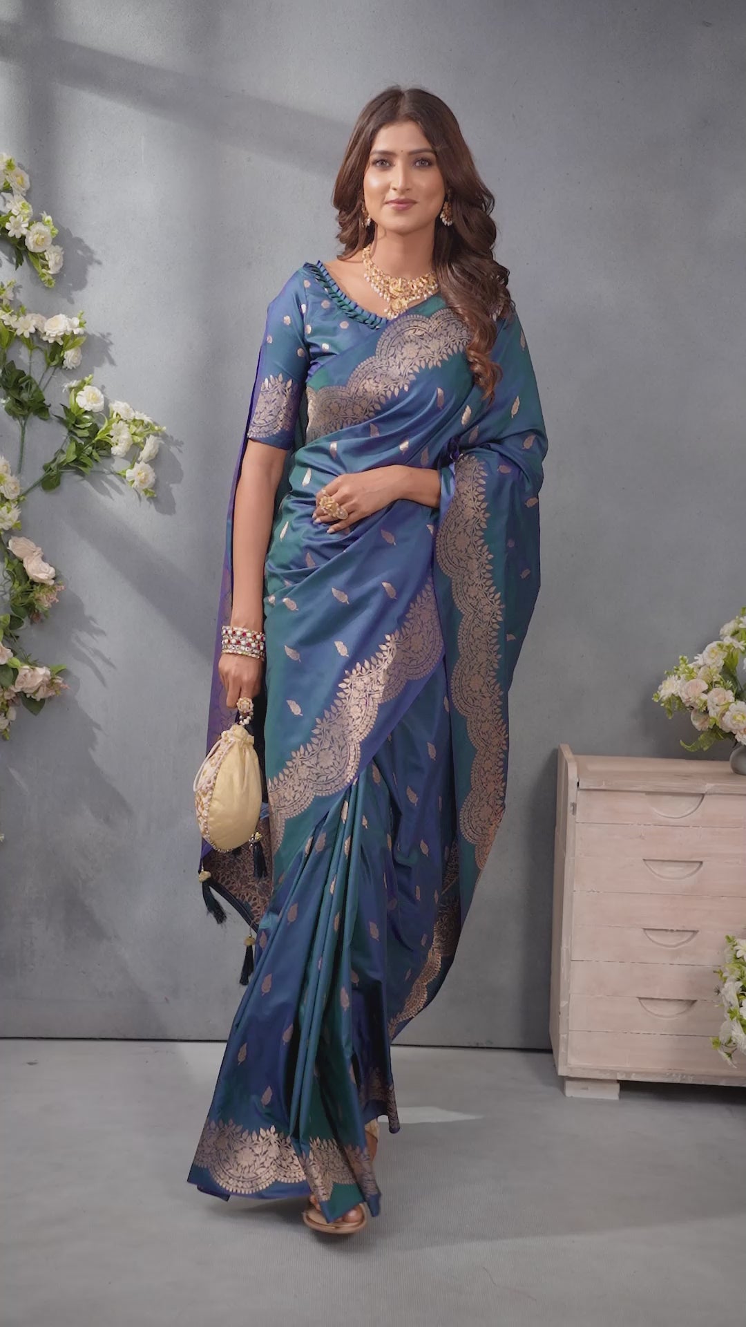 Buy MySilkLove Teal Blue Woven Banarasi Saree Online