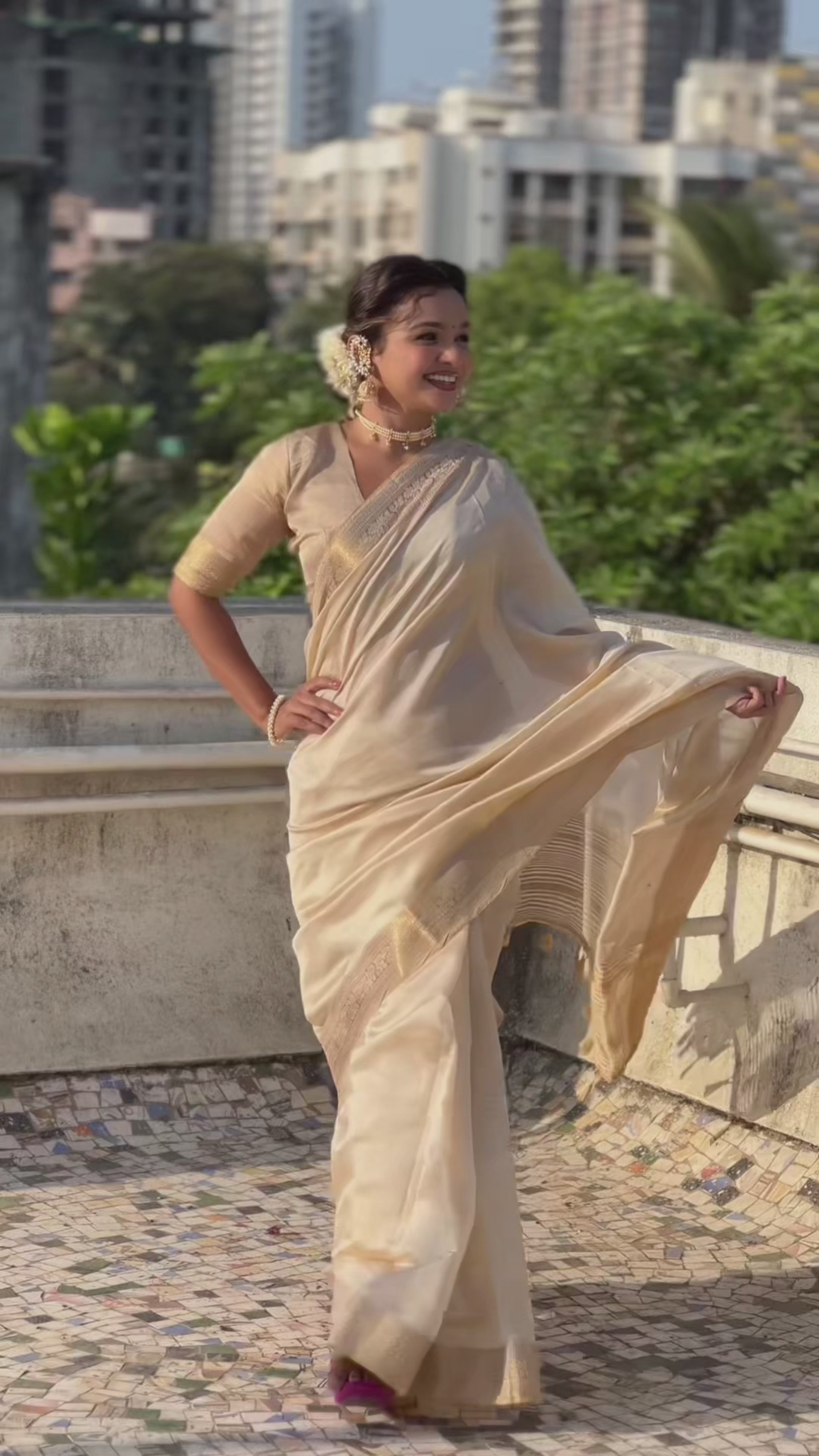 Buy MySilkLove Wheat Cream Tussar Silk Saree Online