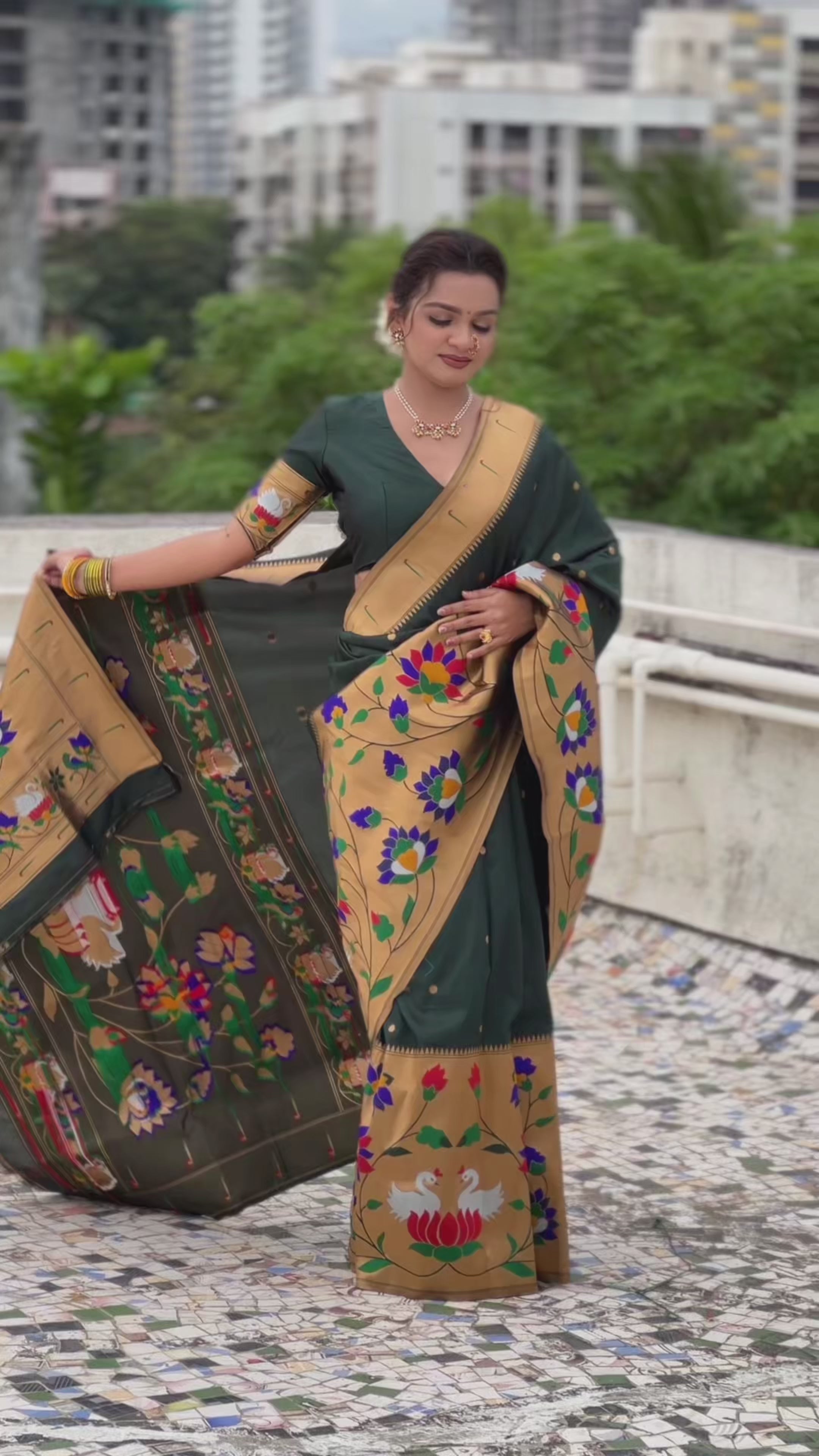 Buy MySilkLove Dark Green Woven Paithani Saree Online