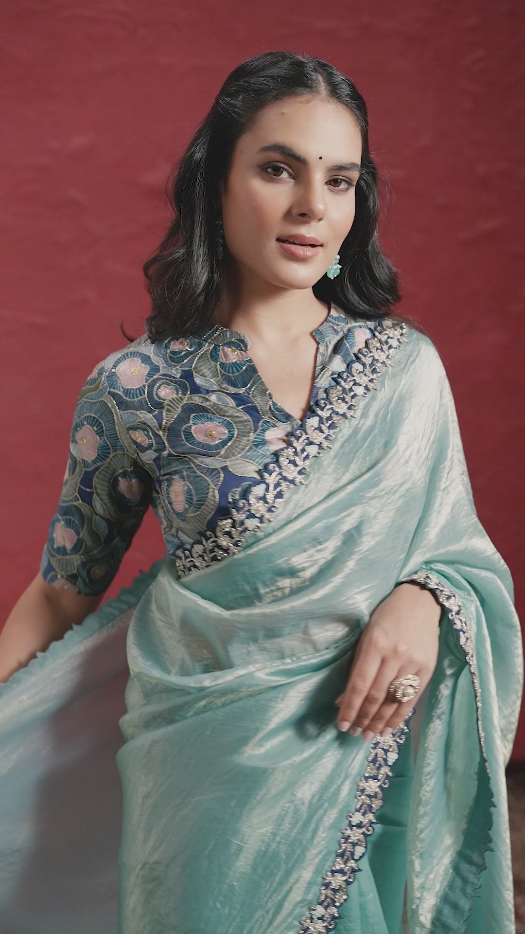 Buy MySilkLove Cornflower Blue Paper Silk Saree with Stitched Blouse Online
