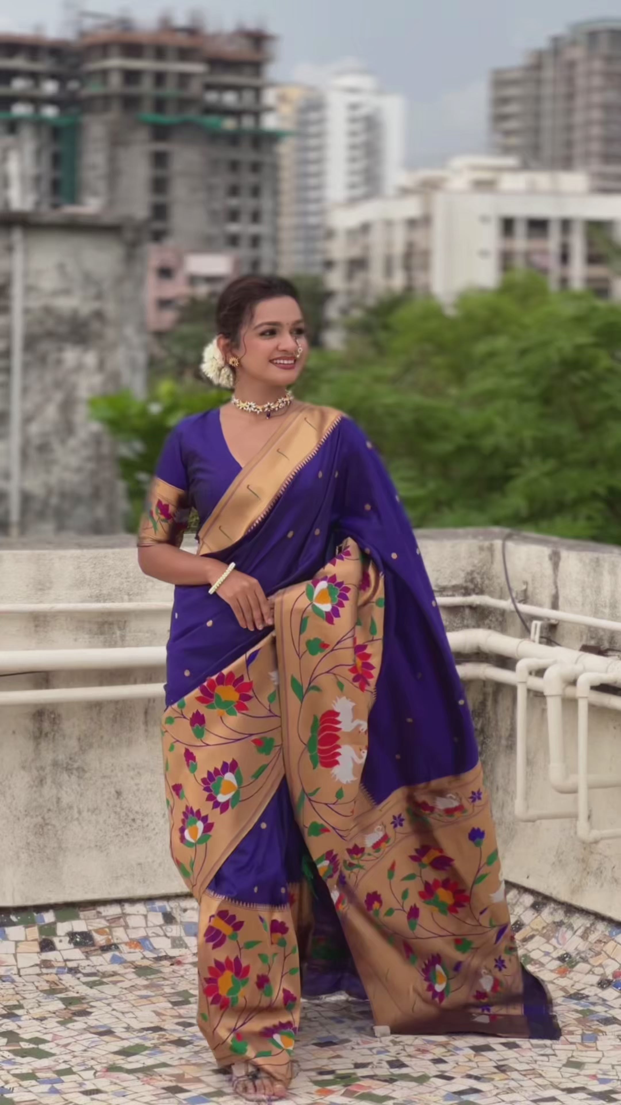 Buy MySilkLove Bondi Blue Woven Paithani Saree Online