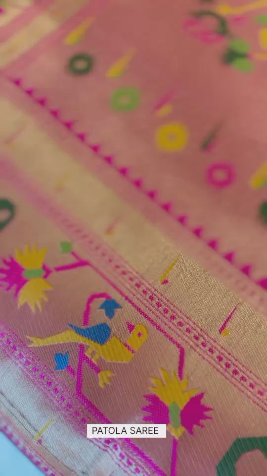 Buy MySilkLove Daisy Yellow and Pink Paithani Patola Fusion Silk Saree Online