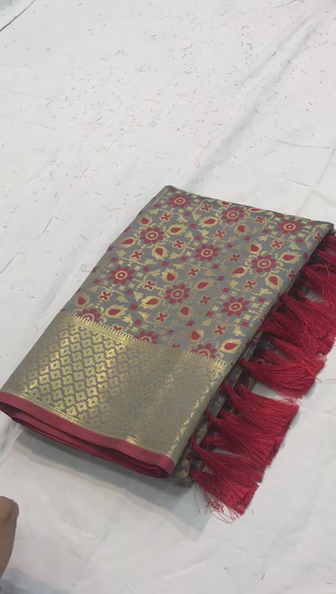 Buy MySilkLove Gunmetal Grey Zari Woven Banarasi Saree Online