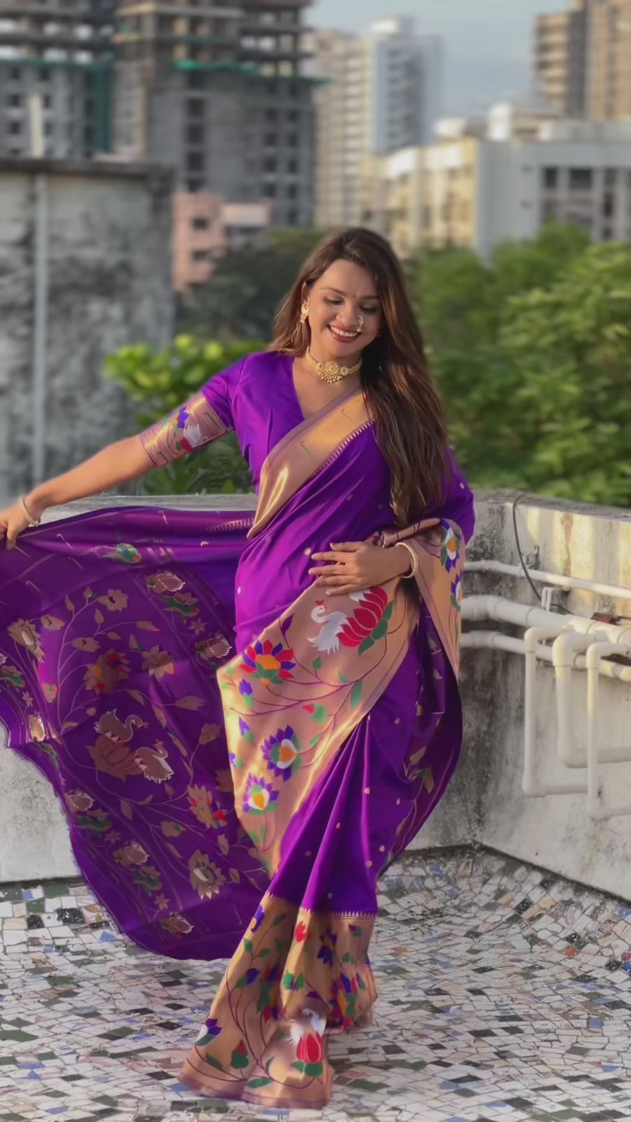 Buy MySilkLove Lollipop Purple Woven Paithani Saree Online