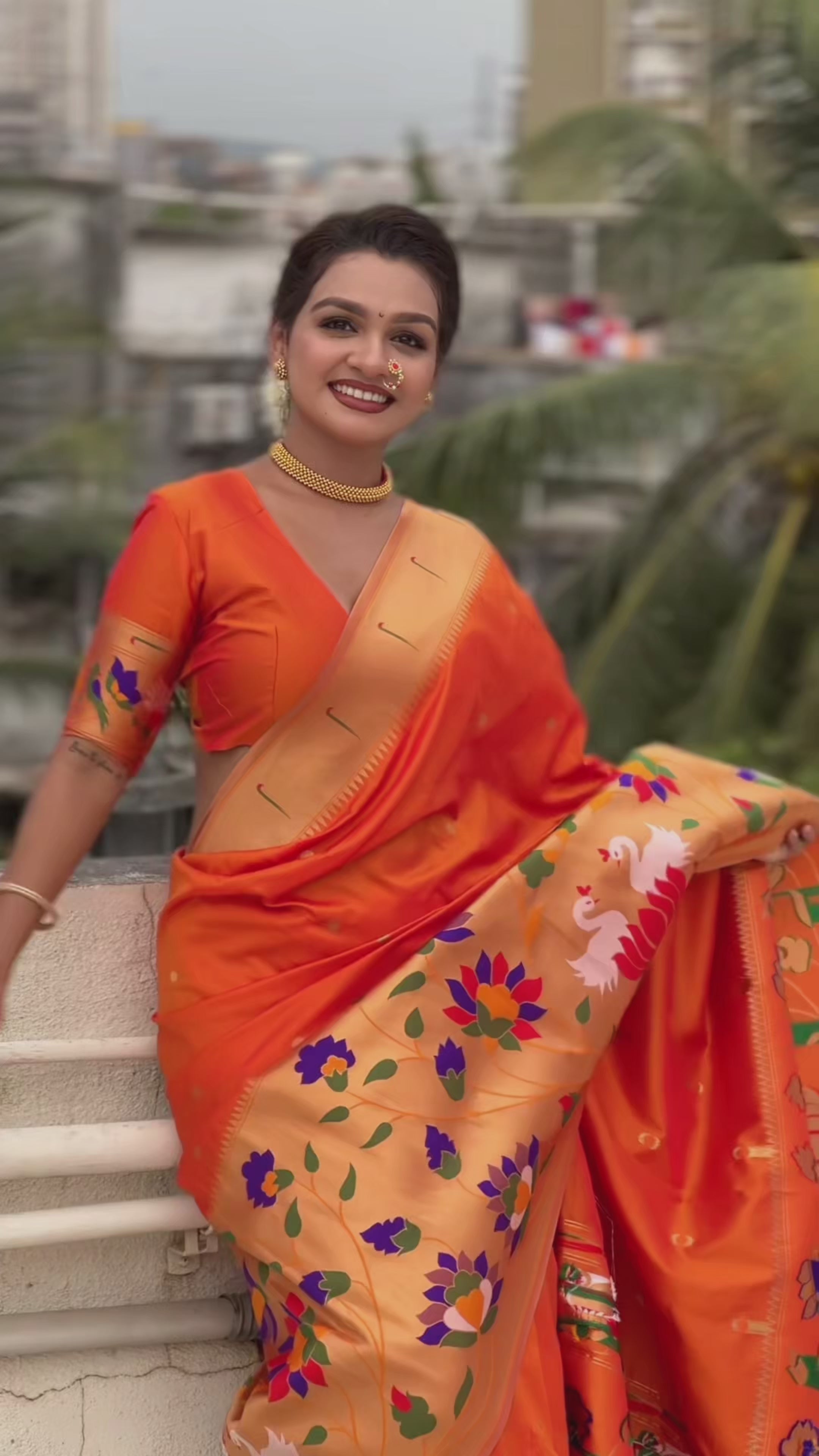 Buy MySilkLove Princeton Orange Woven Paithani Saree Online