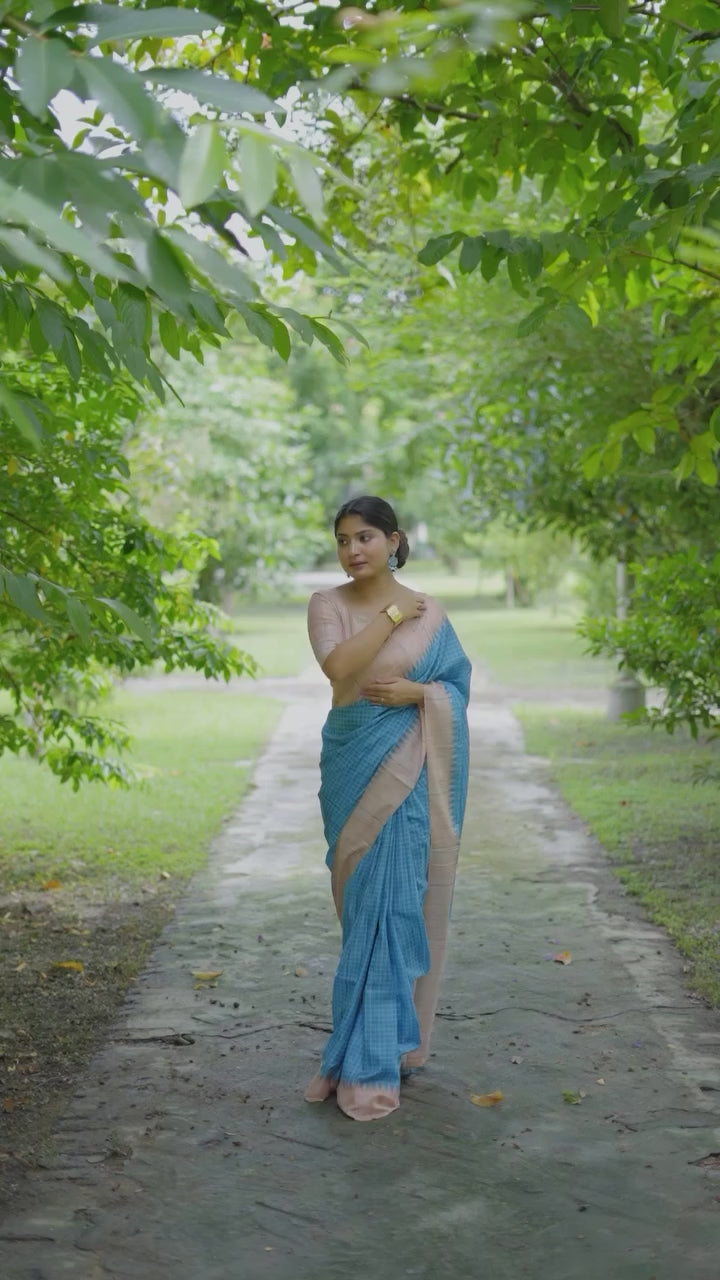 Buy MySilkLove Sky Blue Printed Raw Silk Saree Online