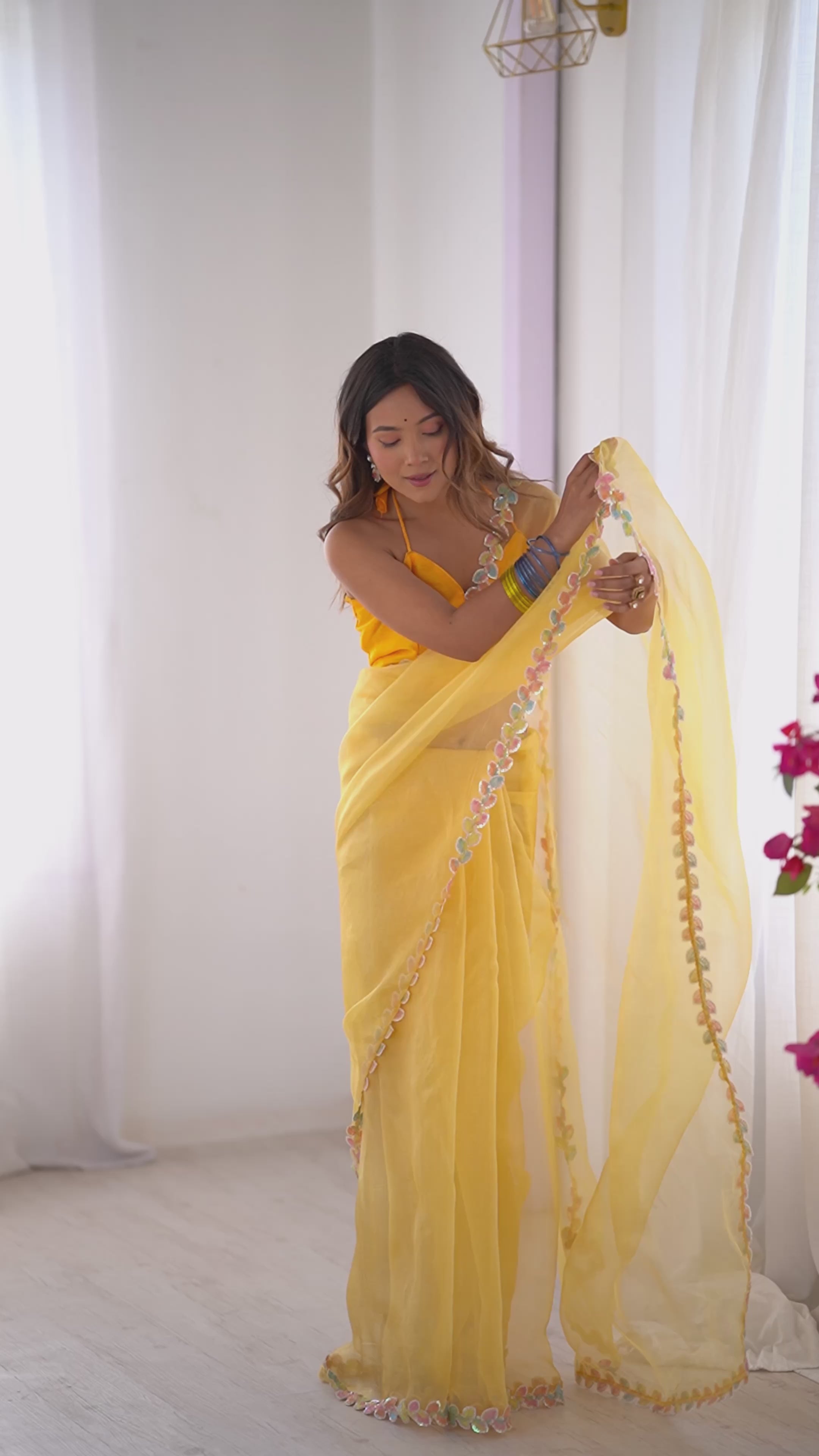 Buy MySilkLove Sun Yellow Designer Lace Saree Online