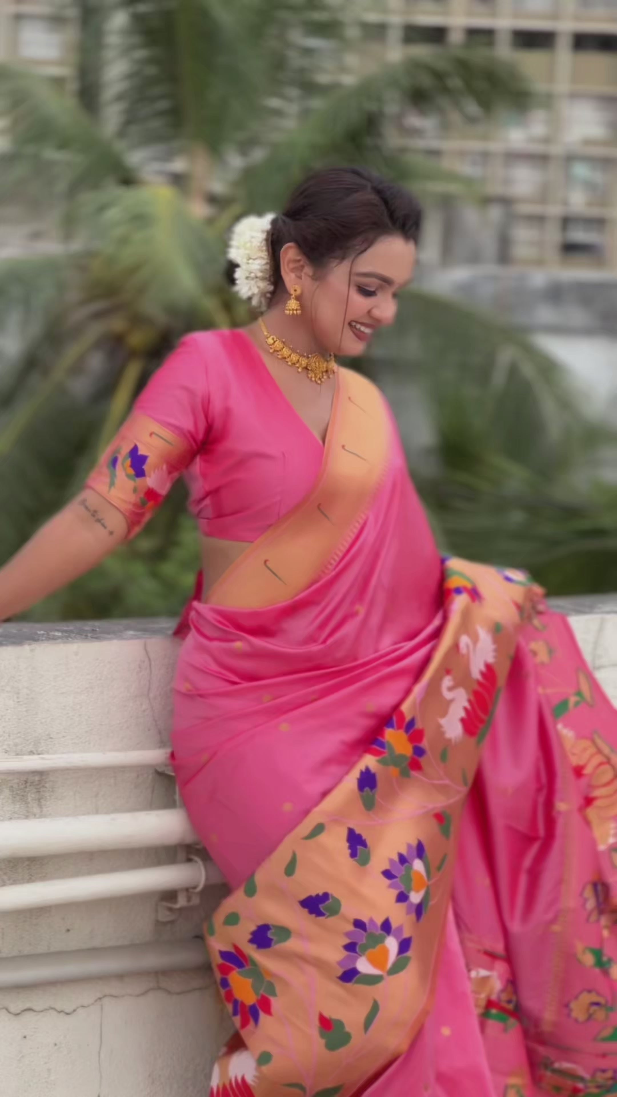 Buy MySilkLove Ruby Pink Woven Paithani Saree Online
