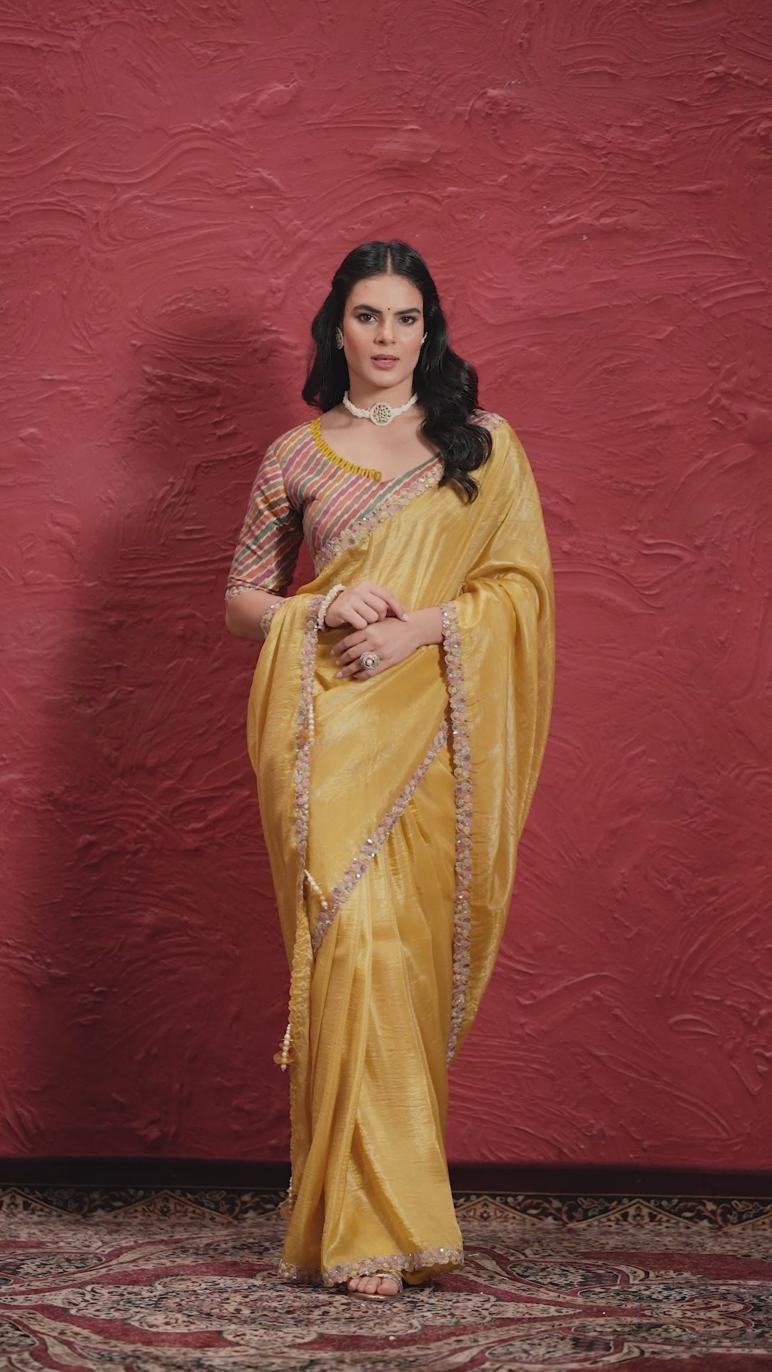 Buy MySilkLove Aureolin Yellow Paper Silk Saree with Stitched Blouse Online