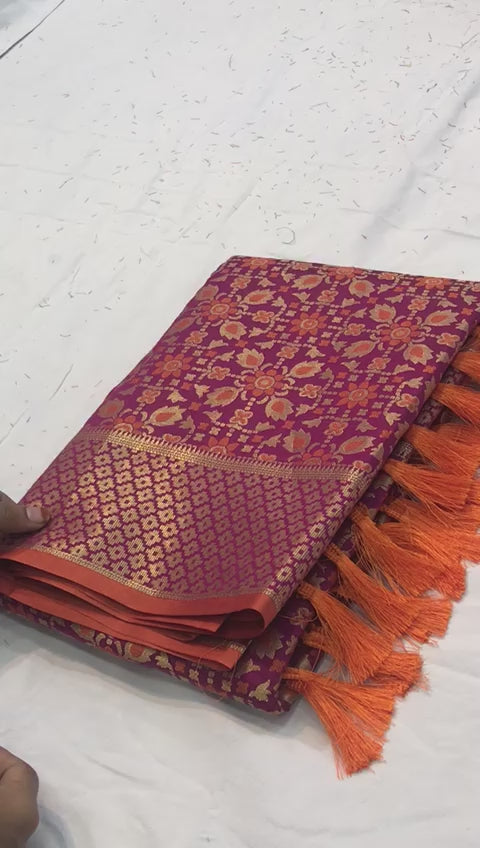 Buy MySilkLove Burgundy Maroon Zari Woven Banarasi Saree Online
