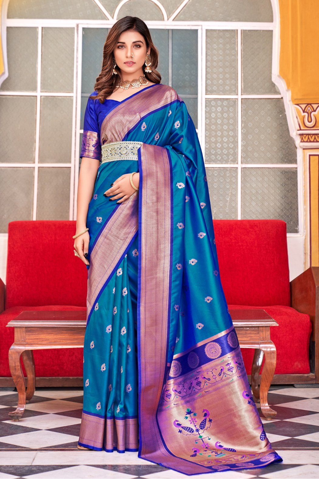 Buy MySilkLove Congress Blue Woven Paithani Saree Online