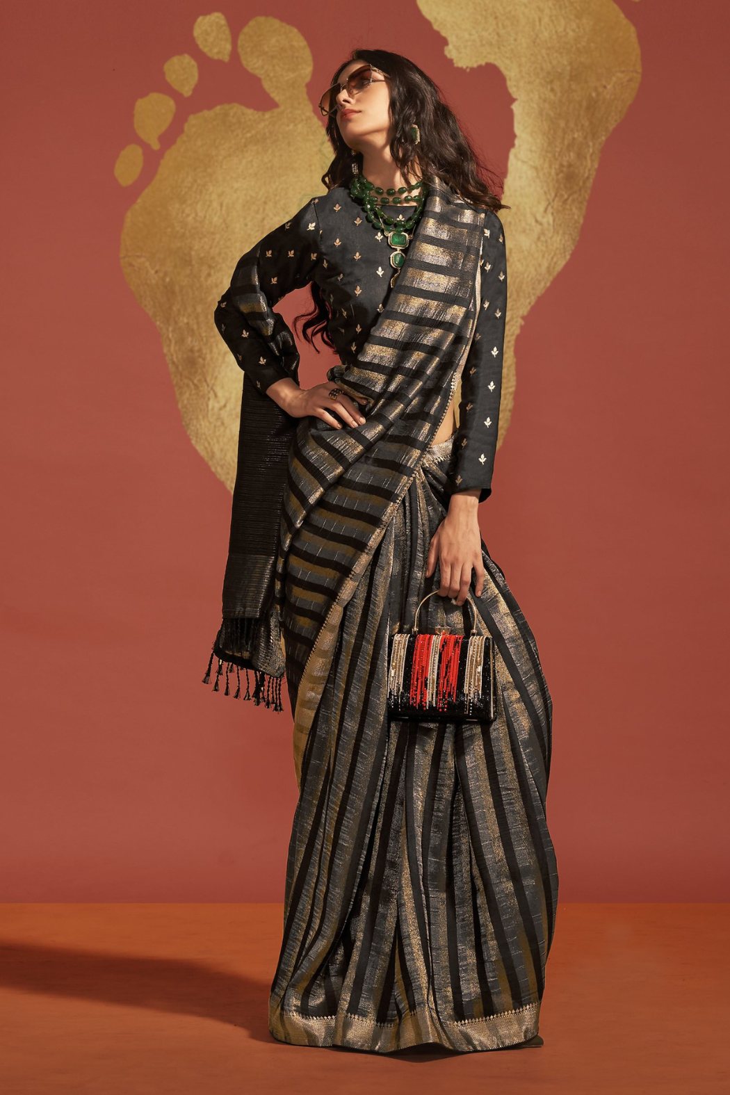 Buy MySilkLove Sonali Kulkarni in Raven Black Banarasi Handloom Silk Saree Online