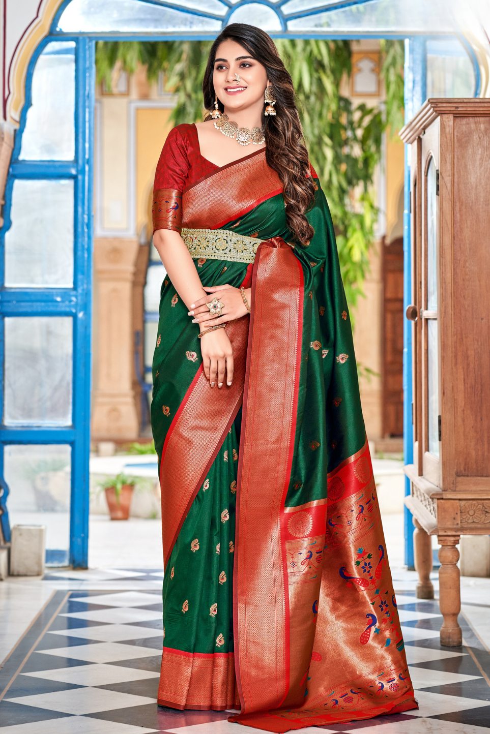 Buy MySilkLove Plantation Green Woven Paithani Saree Online