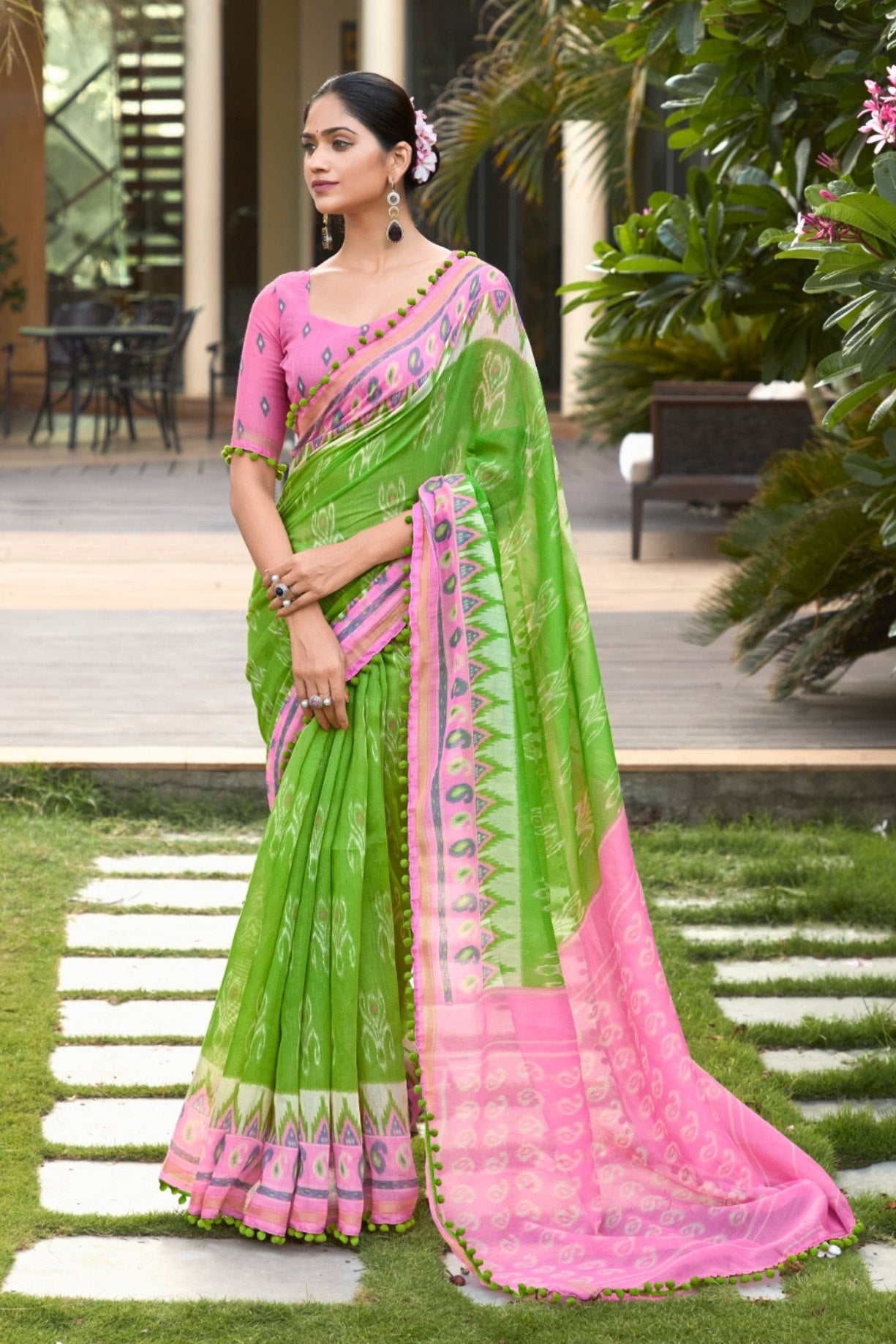 Buy MySilkLove Granny Smith Apple Green Mul Mul Cotton Saree Online