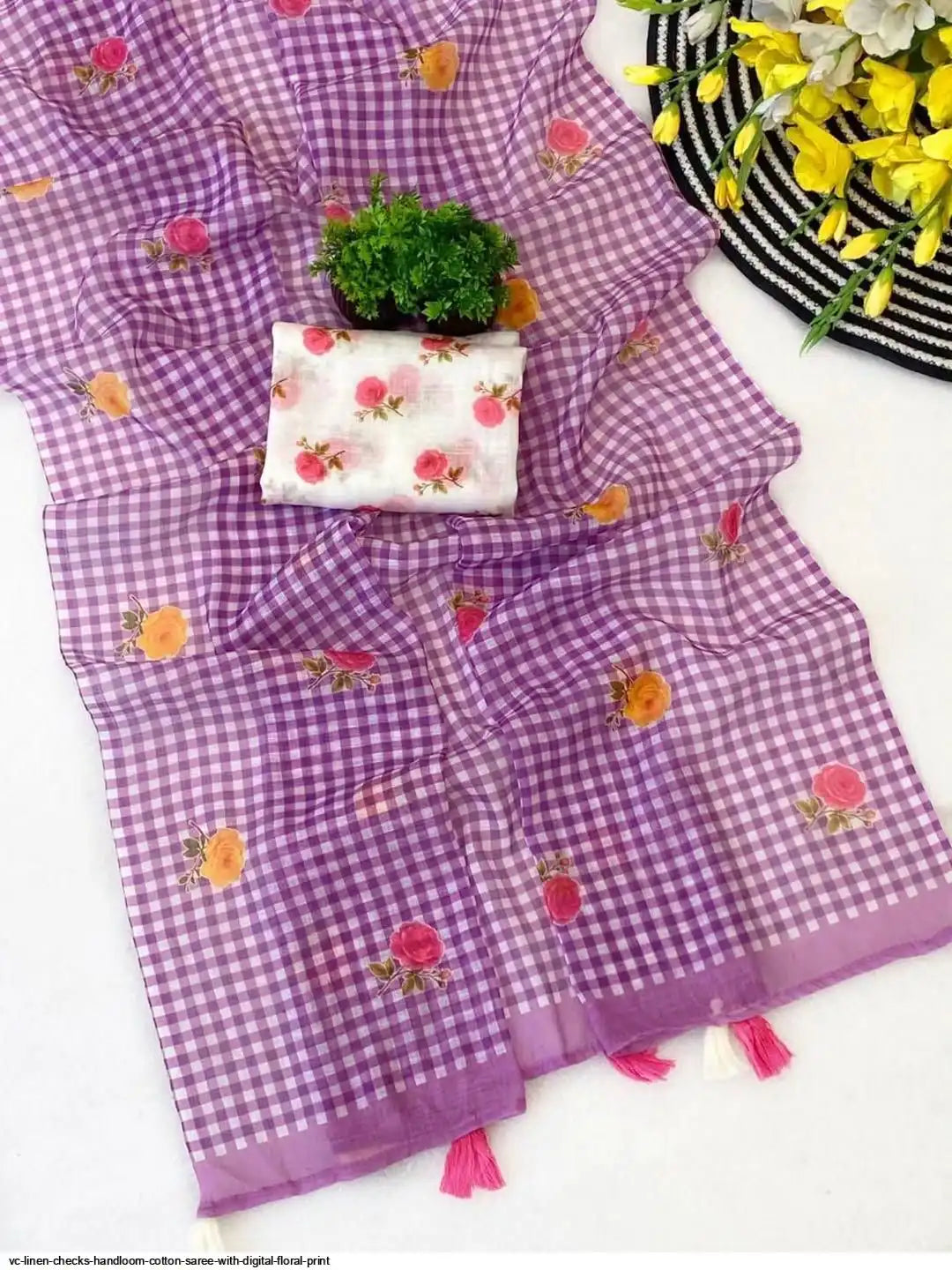 Buy MySilkLove Lily Purple Soft Linen Cotton Pinted Saree Online
