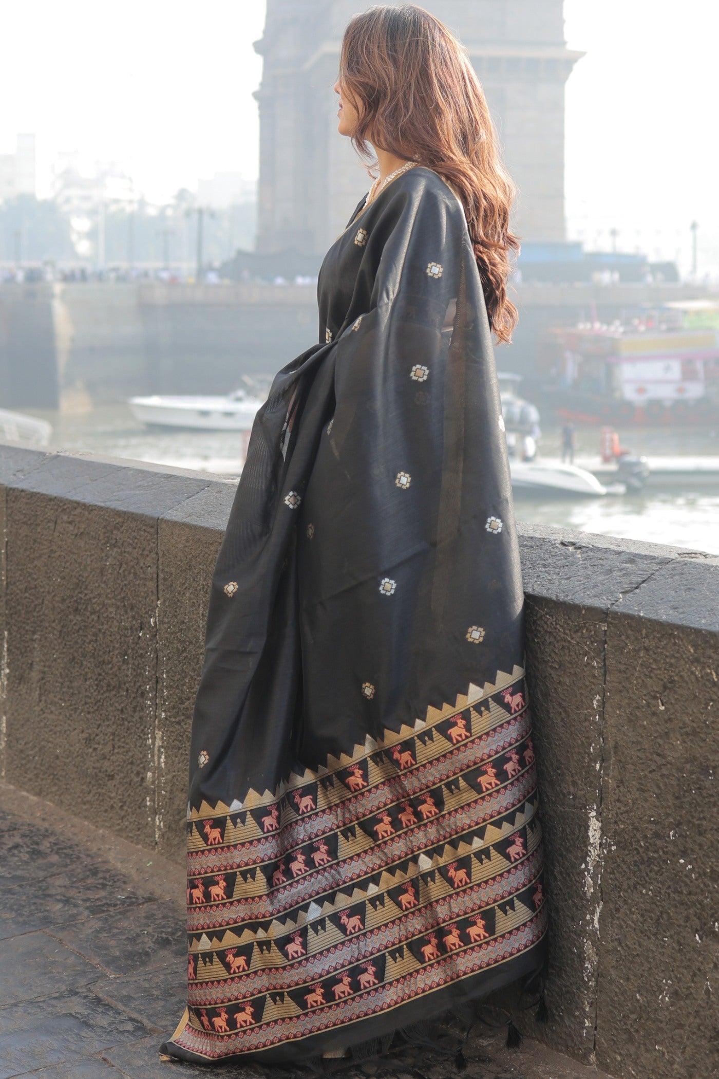 Buy MySilkLove Davy Black Tussar Handloom Silk Saree Online