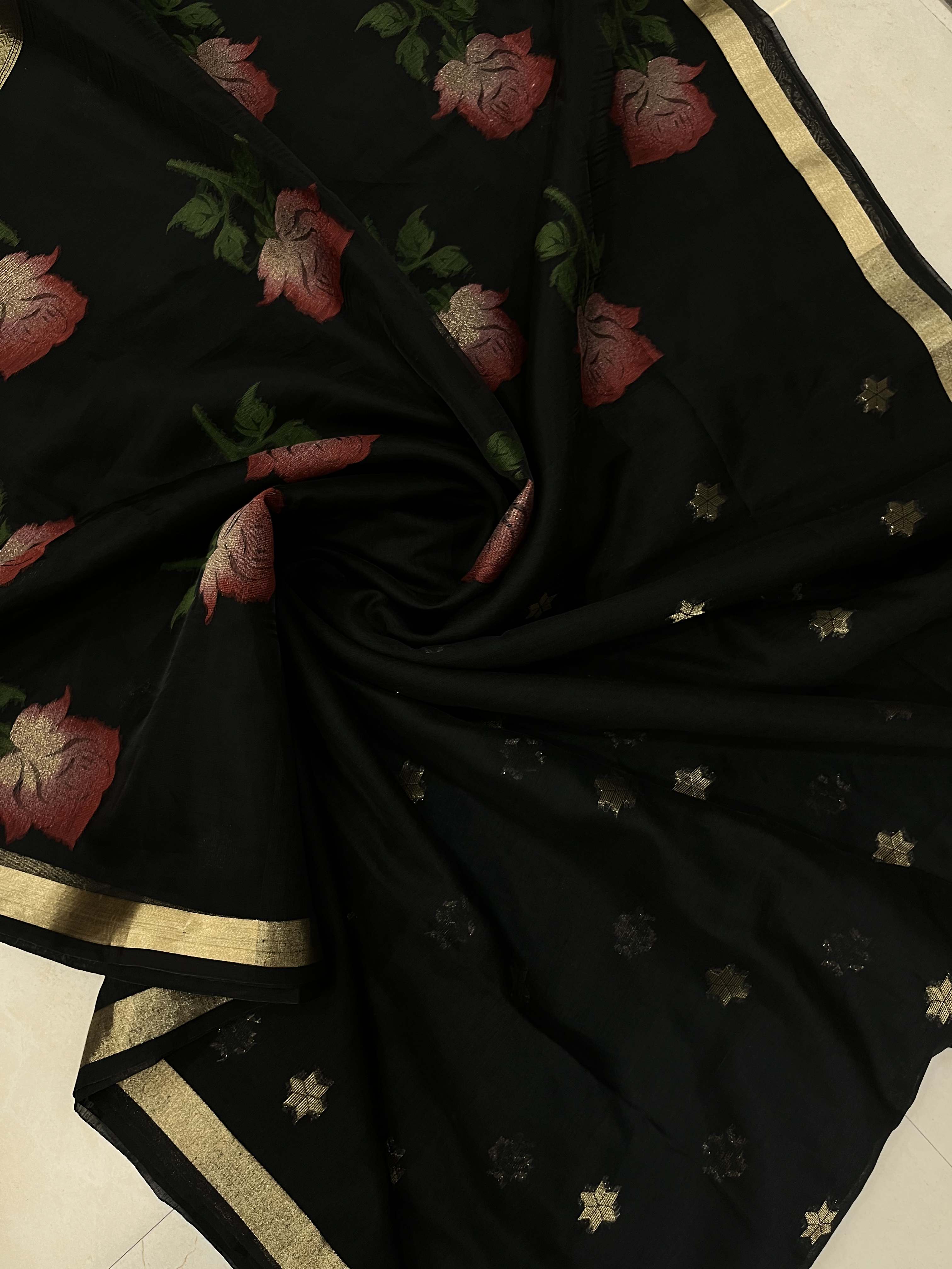 Buy MySilkLove Ace Black Handloom Muga Cotton Saree Online