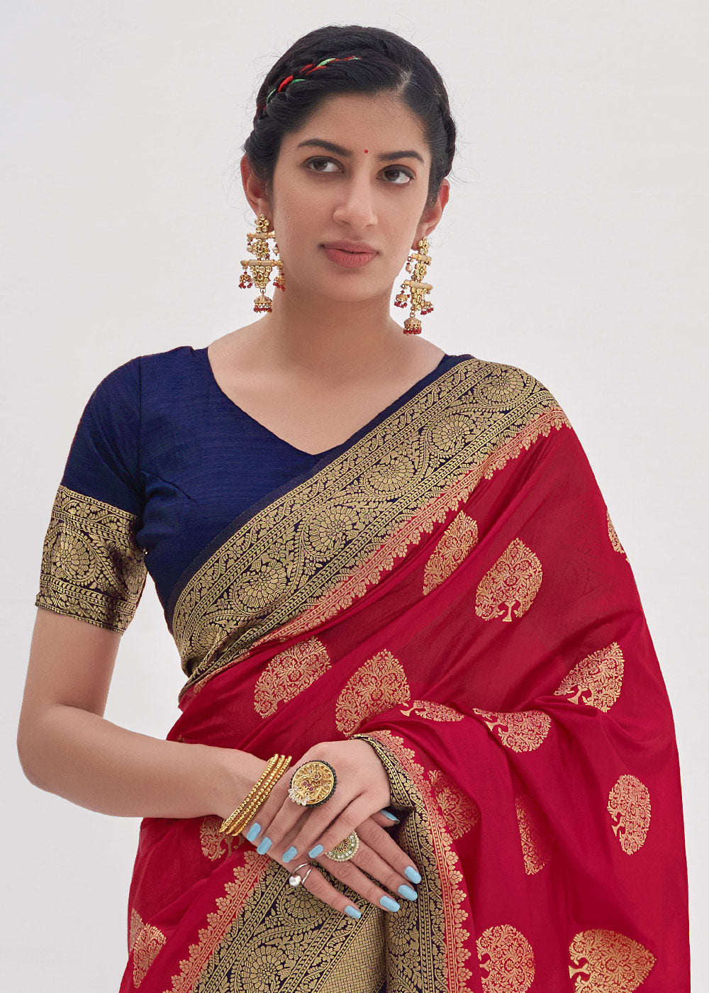 Buy MySilkLove Carmine Red Zari Woven Organza Silk Saree Online