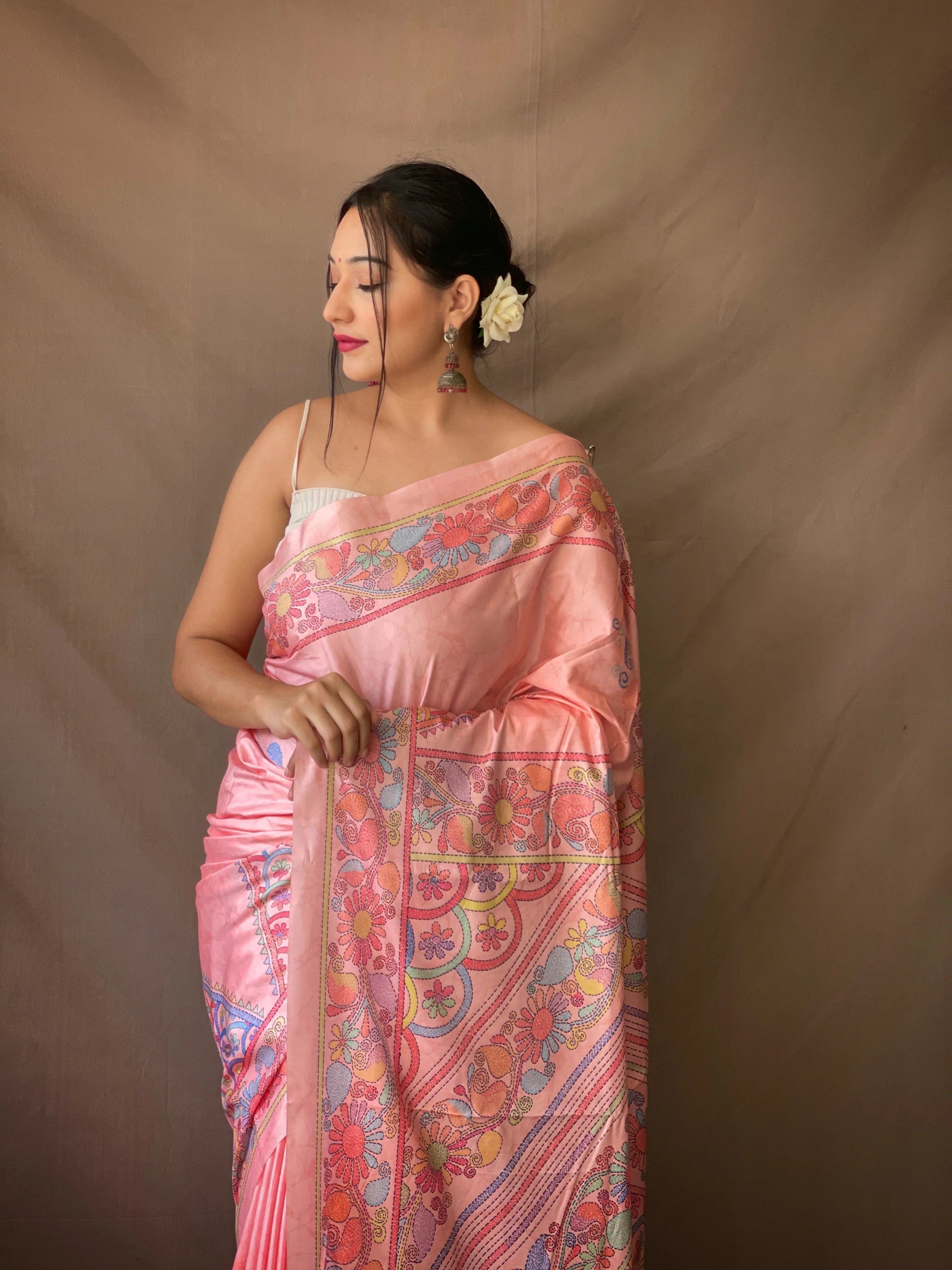 Buy MySilkLove Contessa Pink Kalamkari Printed Saree Online