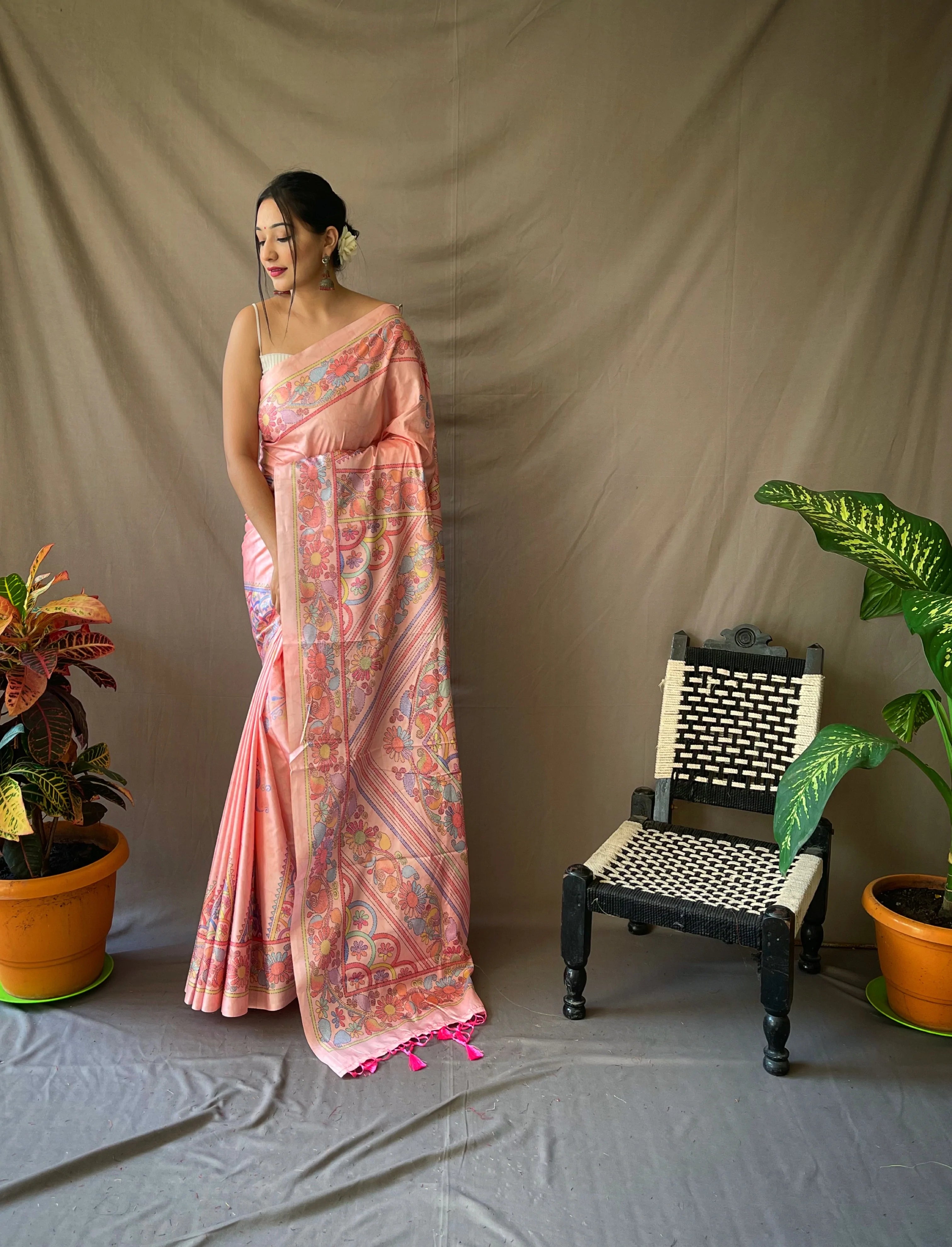 Buy MySilkLove Contessa Pink Kalamkari Printed Saree Online