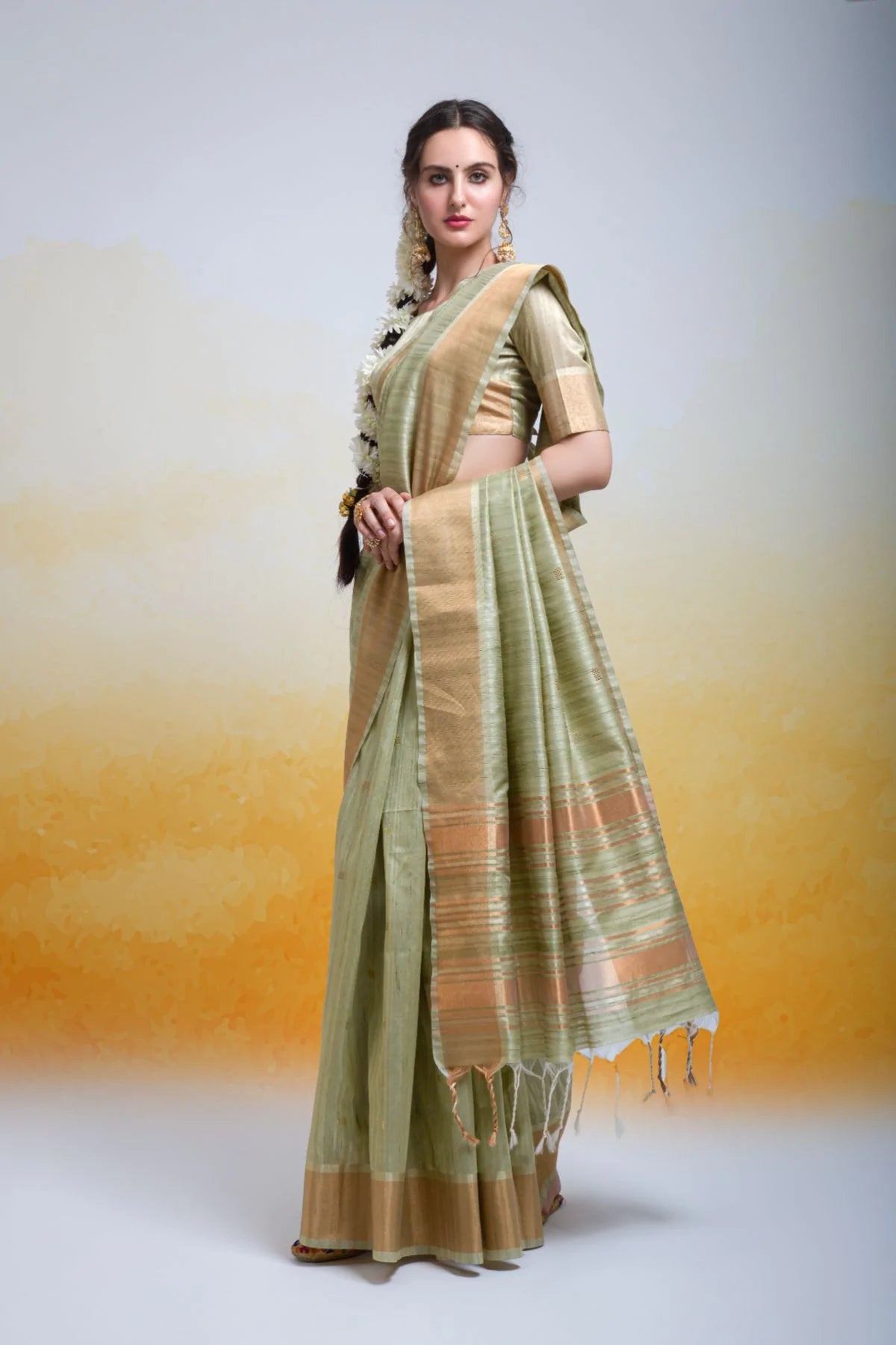 Buy MySilkLove Beryl Green Cotton Silk Saree Online