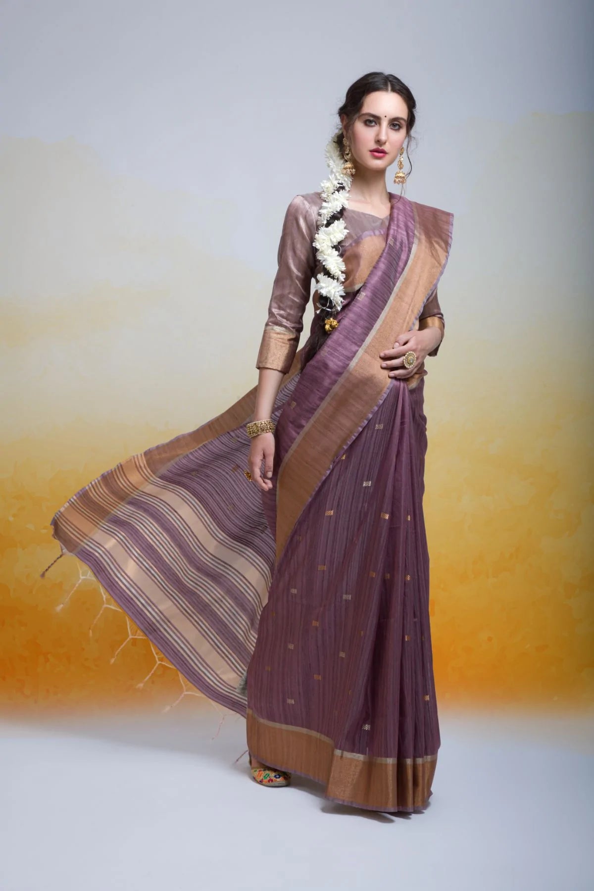 Buy MySilkLove Bouquet Purple Cotton Silk Saree Online