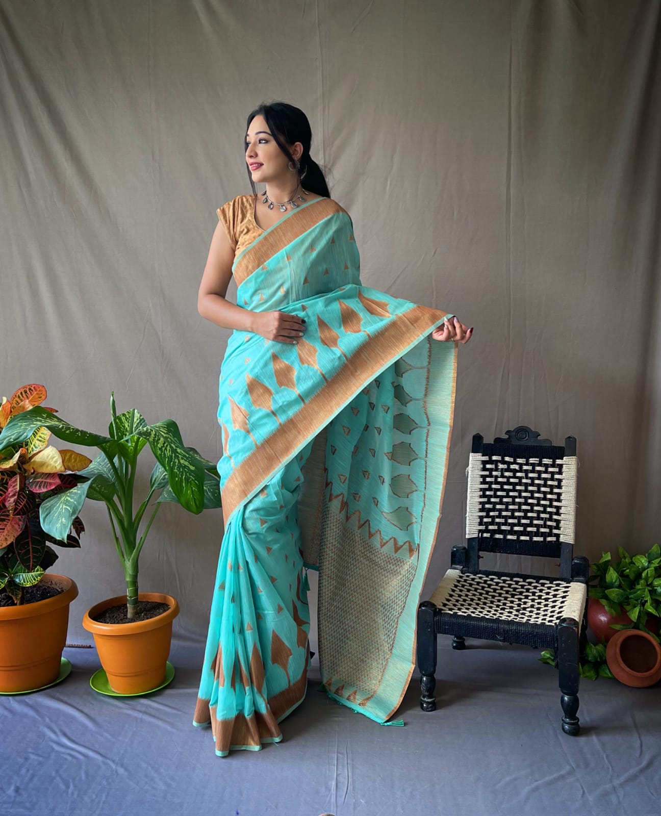 Buy MySilkLove Downy Blue Zari Woven Cotton Saree Online