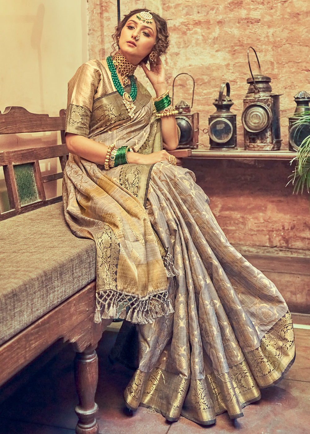 Buy MySilkLove Sorrell Grey Woven Banarasi Silk Saree Online