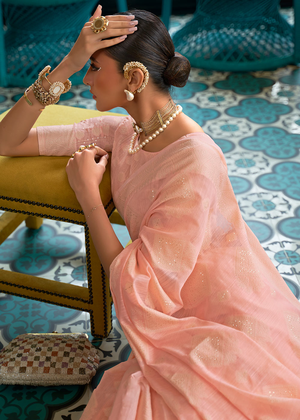 Buy MySilkLove Tonys Pink Woven Chikankari Silk Saree Online