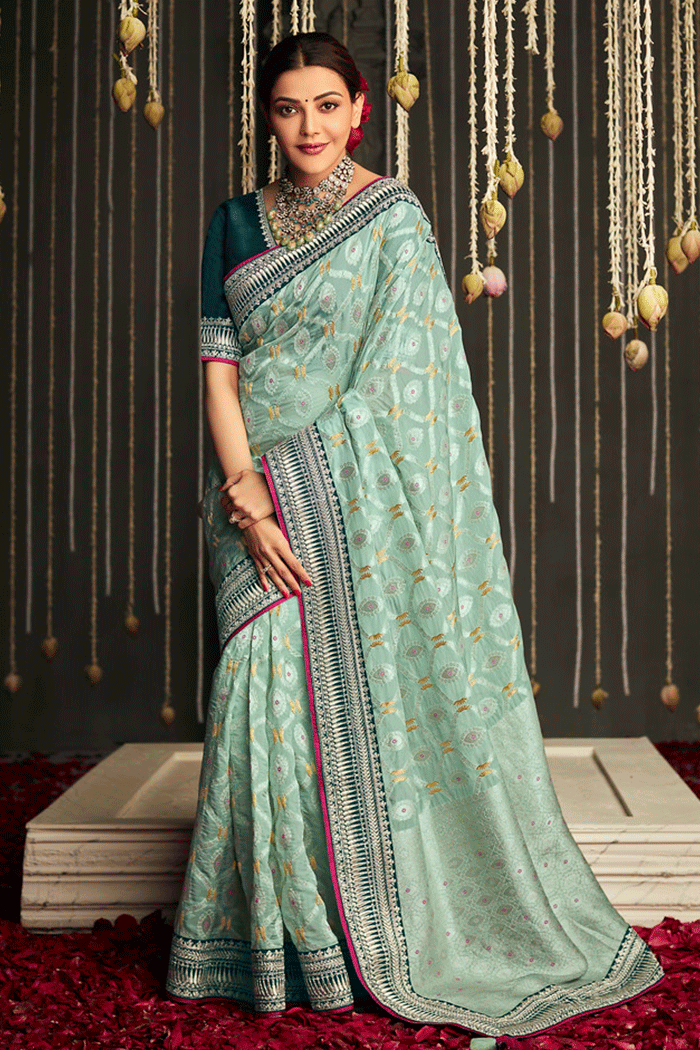 Buy MySilkLove Edgewater Blue Zari Woven Designer Banarasi Saree Online
