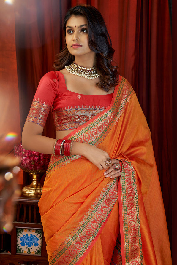 Buy MySilkLove Mandarin Orange South Silk Saree Online
