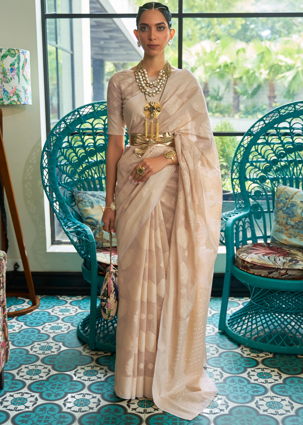 Buy MySilkLove Muddy Waters Brown Woven Chikankari Silk Saree Online