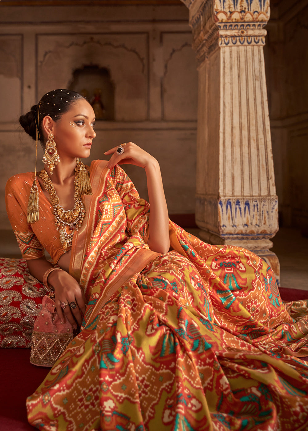 Buy MySilkLove Burnt Sienna Orange and Yellow Patola Silk Saree Online